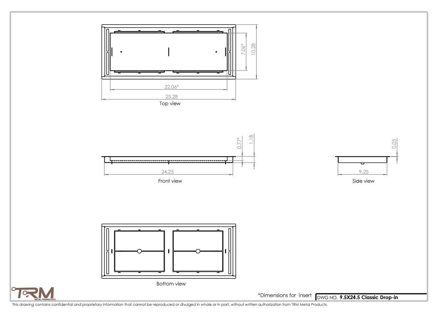 9.5x24.5 - Classic Drop-in Air Vent, Flush Floor-Matching, All Metal, Floor Vent Cover - TRM Metal  24.5x9.5