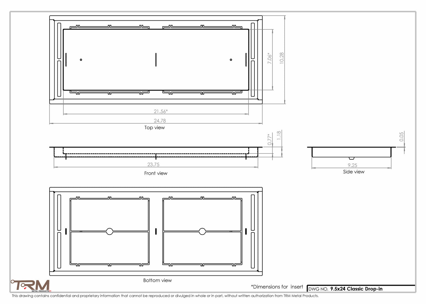 9.5x24 - Classic Drop-in Air Vent, Flush Floor-Matching, All Metal, Floor Vent Cover - TRM Metal  24x9.5