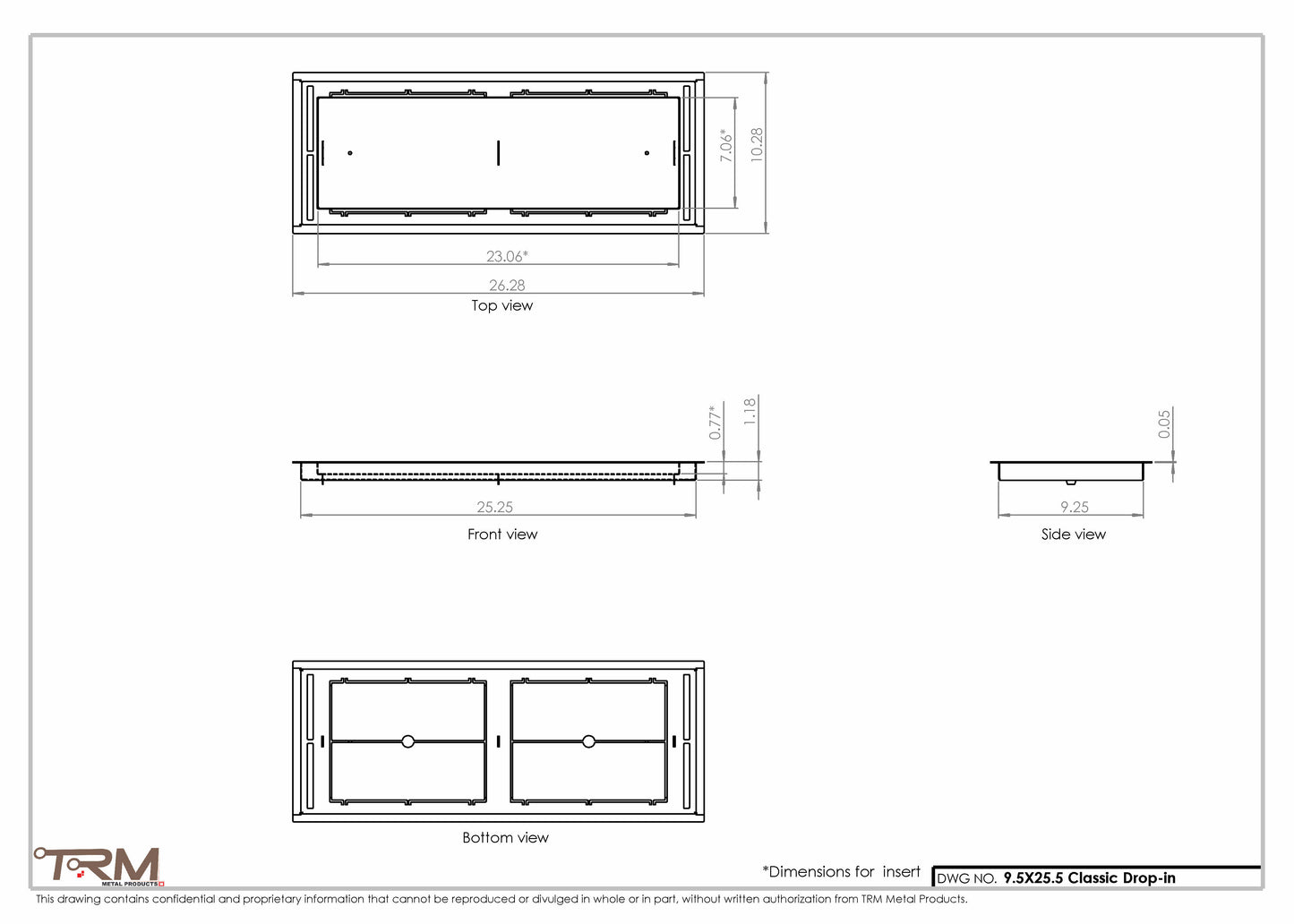 9.5x25.5 - Classic Drop-in Air Vent, Flush Floor-Matching, All Metal, Floor Vent Cover - TRM Metal  25.5x9.5