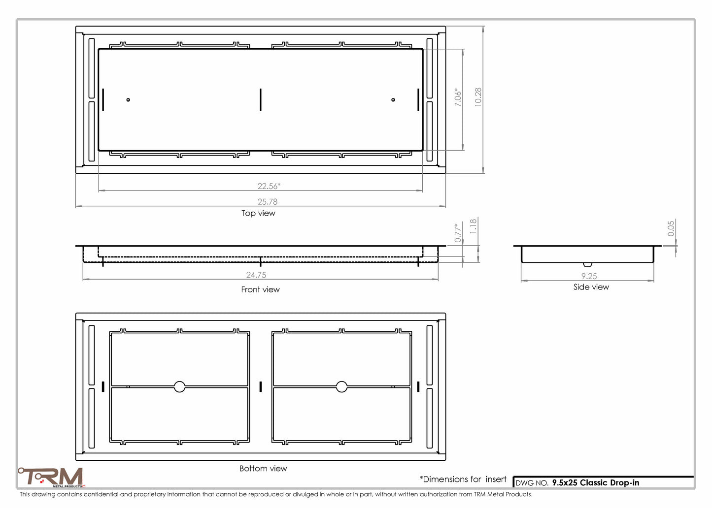 9.5x25 - Classic Drop-in Air Vent, Flush Floor-Matching, All Metal, Floor Vent Cover - TRM Metal  25x9.5