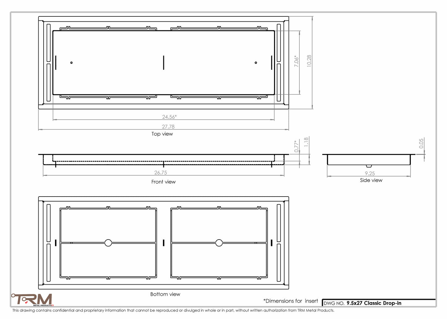 9.5x27 - Classic Drop-in Air Vent, Flush Floor-Matching, All Metal, Floor Vent Cover - TRM Metal  27x9.5