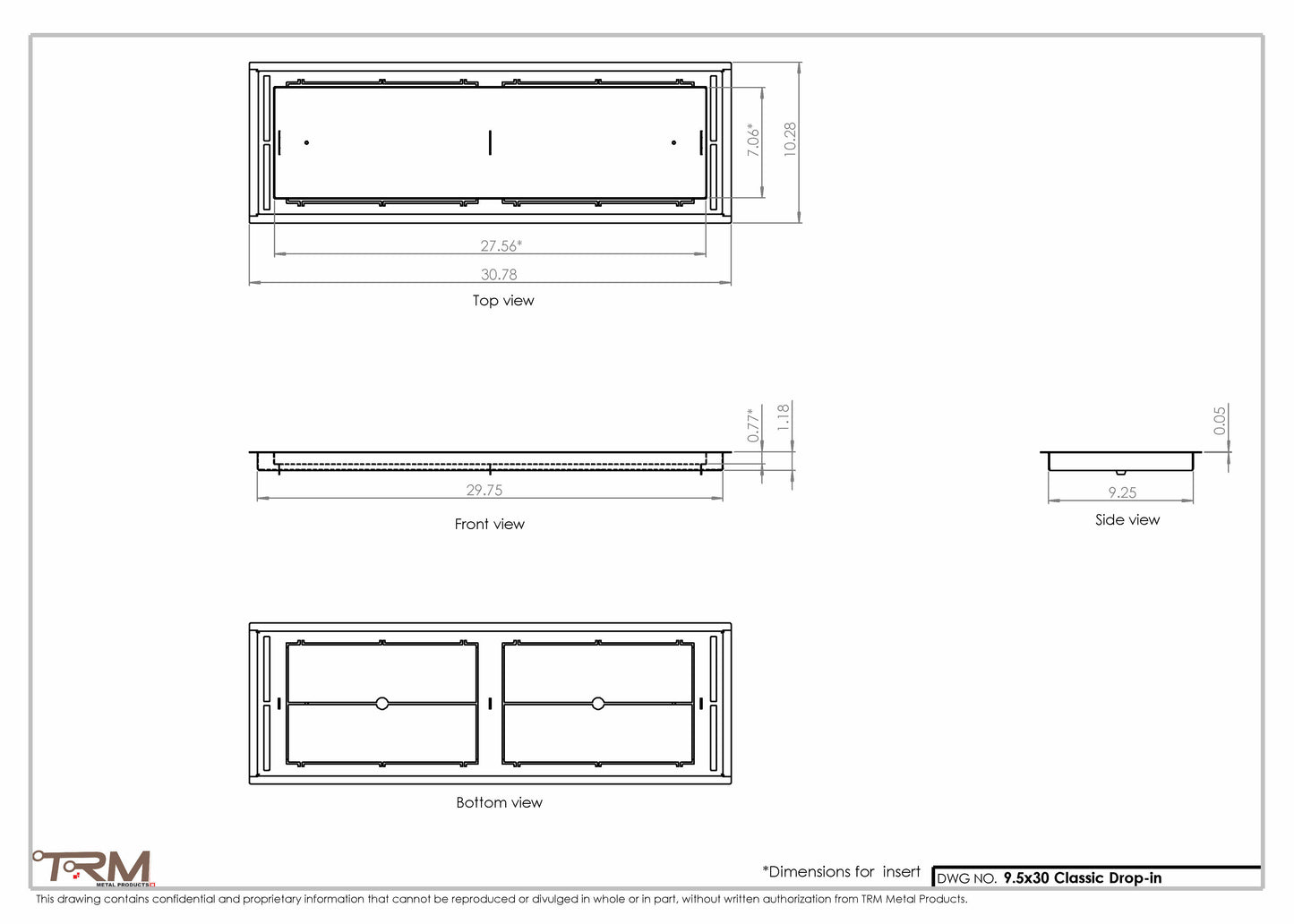 9.5x30 - Classic Drop-in Air Vent, Flush Floor-Matching, All Metal, Floor Vent Cover - TRM Metal  30x9.5