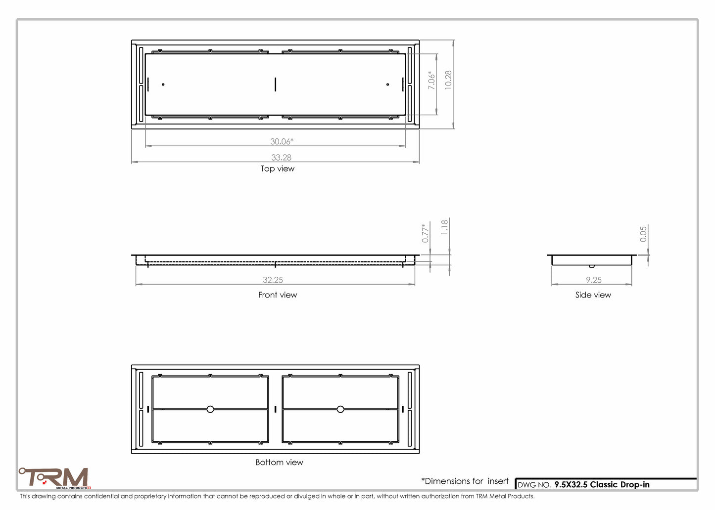 9.5x32.5 - Classic Drop-in Air Vent, Flush Floor-Matching, All Metal, Floor Vent Cover - TRM Metal  32.5x9.5