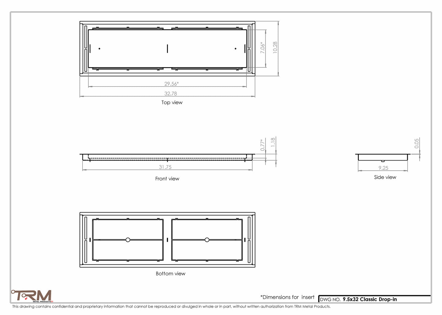 9.5x32 - Classic Drop-in Air Vent, Flush Floor-Matching, All Metal, Floor Vent Cover - TRM Metal  32x9.5