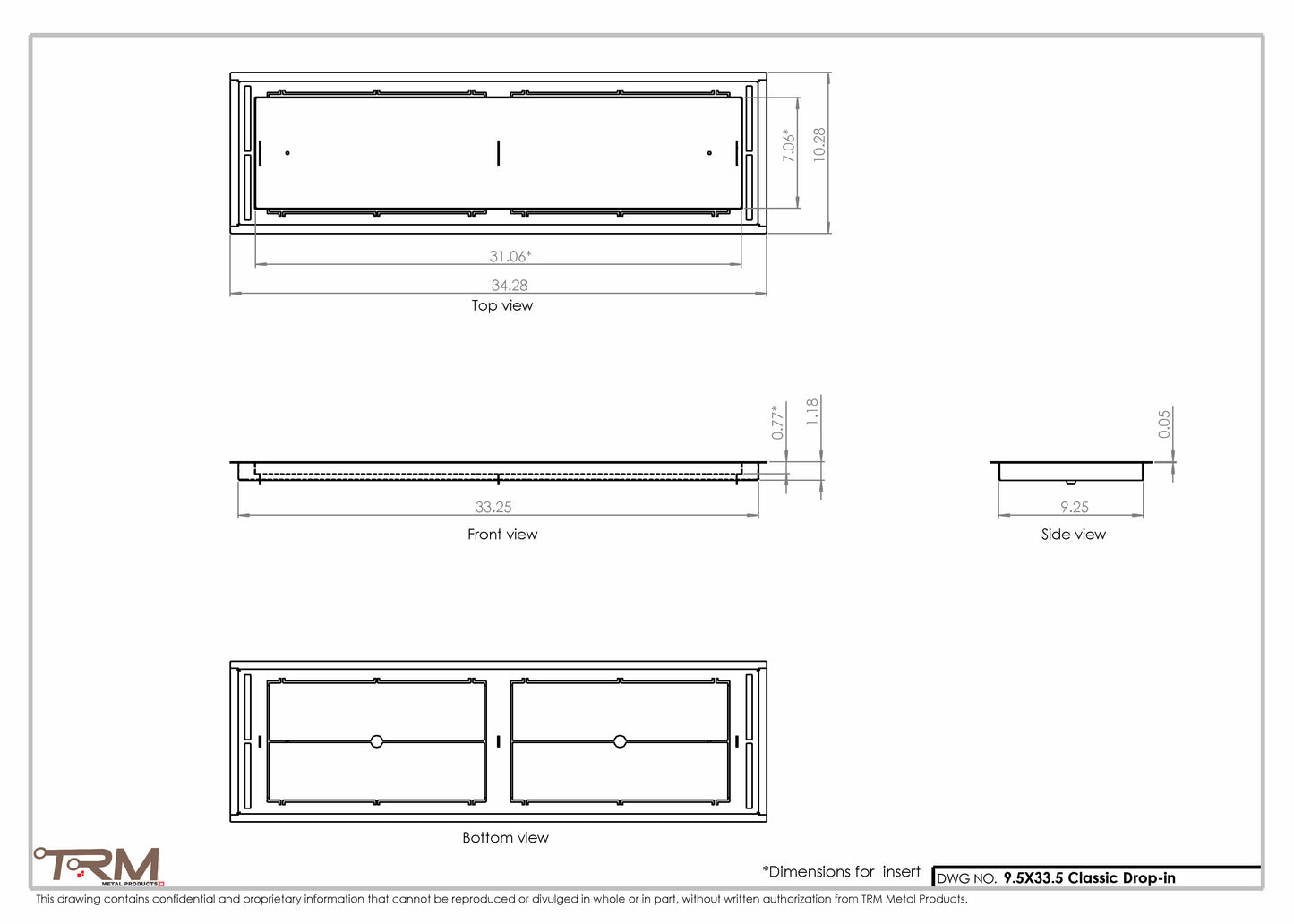 9.5x33.5 - Classic Drop-in Air Vent, Flush Floor-Matching, All Metal, Floor Vent Cover - TRM Metal  33.5x9.5