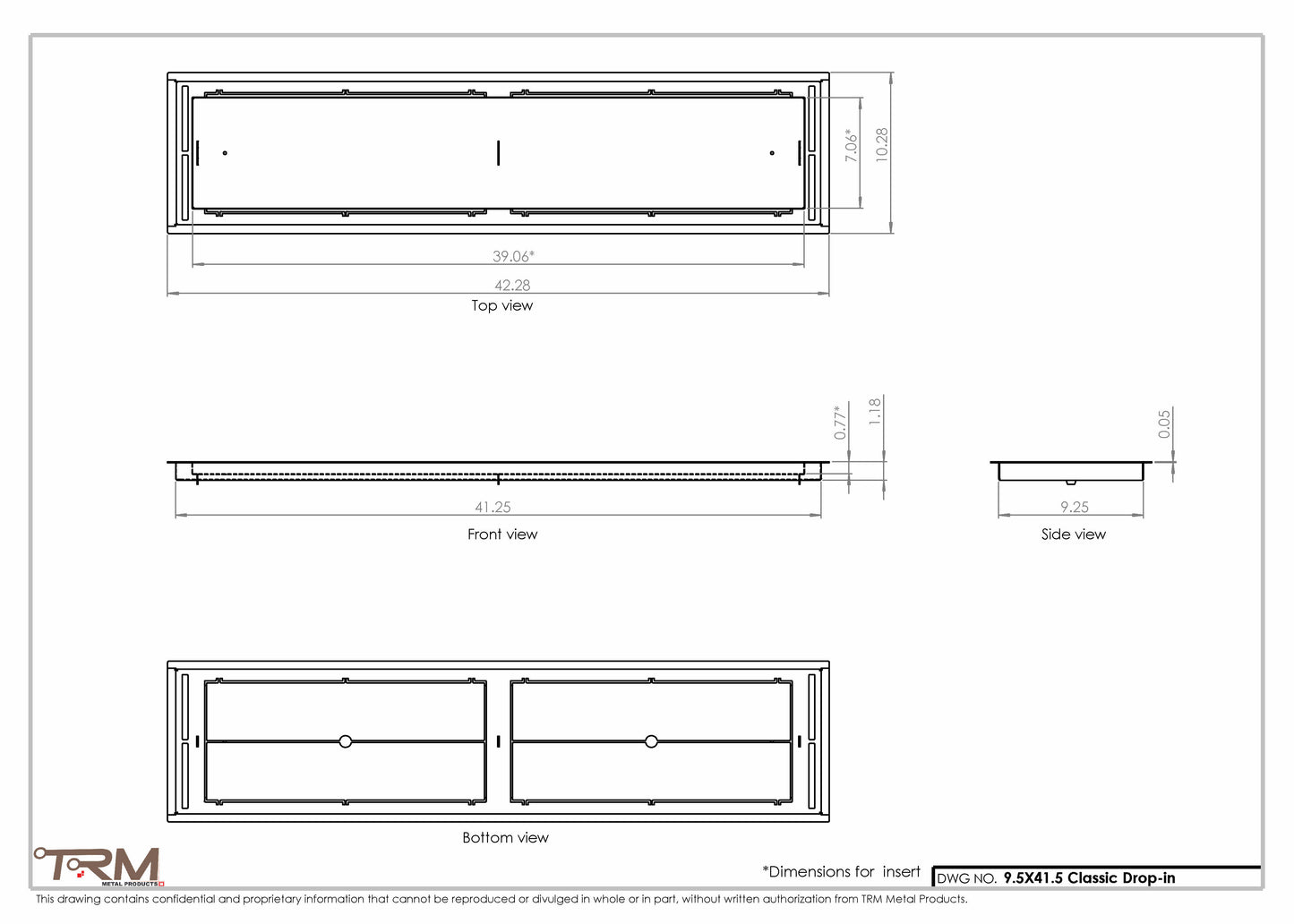 9.5x41.5 - Classic Drop-in Air Vent, Flush Floor-Matching, All Metal, Floor Vent Cover - TRM Metal  41.5x9.5