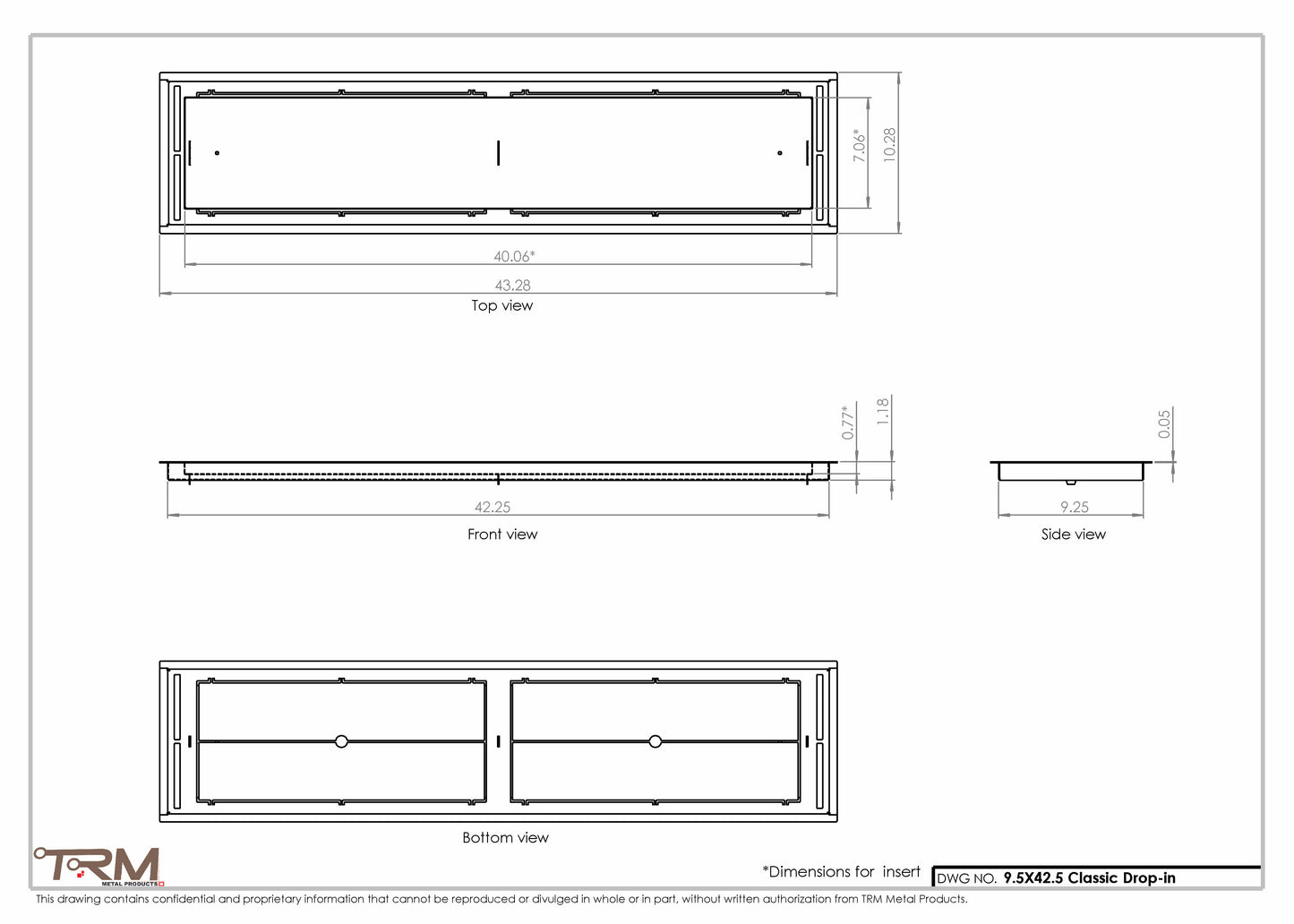 9.5x42.5 - Classic Drop-in Air Vent, Flush Floor-Matching, All Metal, Floor Vent Cover - TRM Metal  42.5x9.5