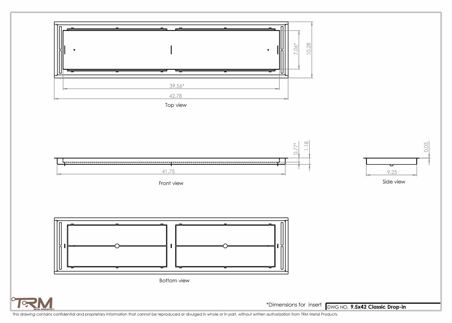 9.5x42 - Classic Drop-in Air Vent, Flush Floor-Matching, All Metal, Floor Vent Cover - TRM Metal  42x9.5