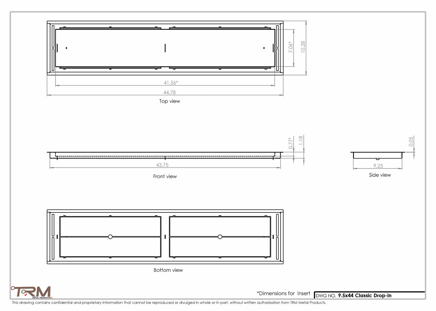 9.5x44 - Classic Drop-in Air Vent, Flush Floor-Matching, All Metal, Floor Vent Cover - TRM Metal  44x9.5