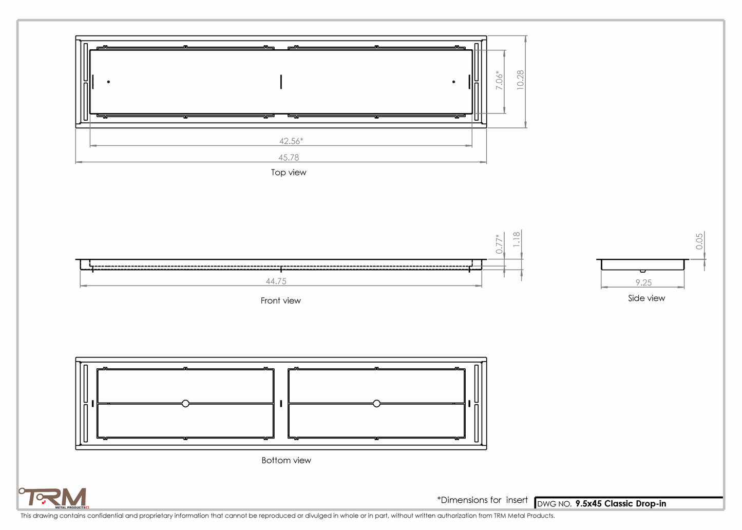 9.5x45 - Classic Drop-in Air Vent, Flush Floor-Matching, All Metal, Floor Vent Cover - TRM Metal  45x9.5