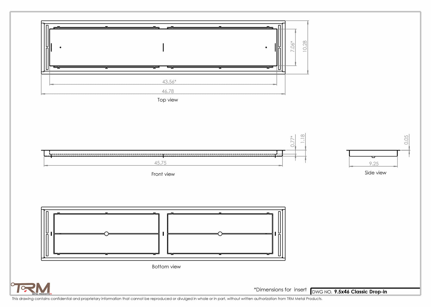9.5x46 - Classic Drop-in Air Vent, Flush Floor-Matching, All Metal, Floor Vent Cover - TRM Metal  46x9.5