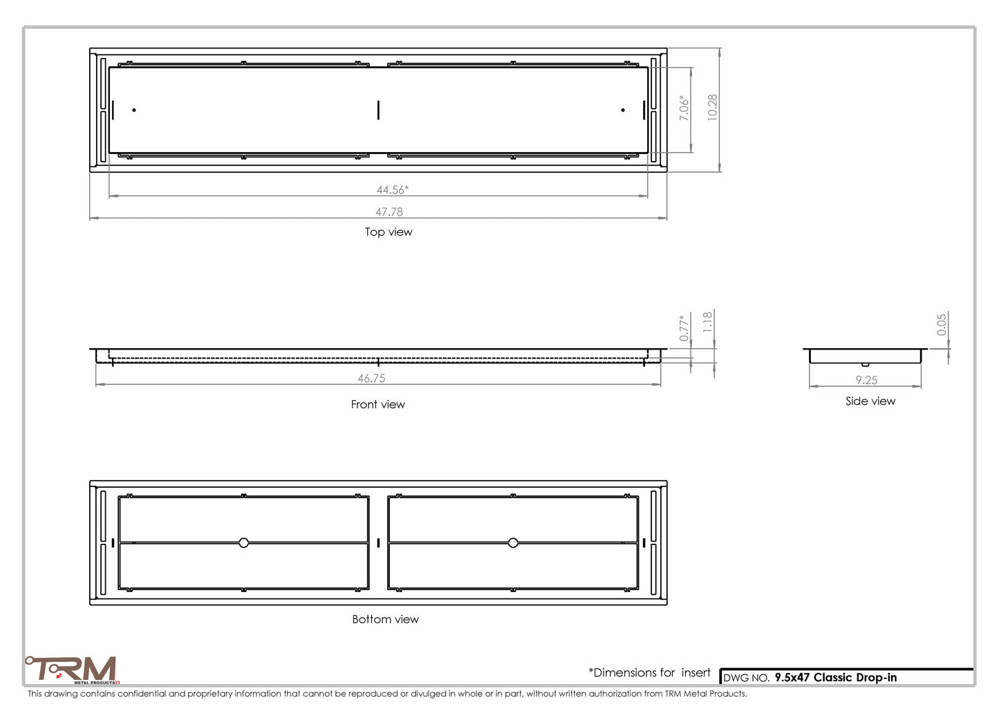 9.5x47 - Classic Drop-in Air Vent, Flush Floor-Matching, All Metal, Floor Vent Cover - TRM Metal  47x9.5