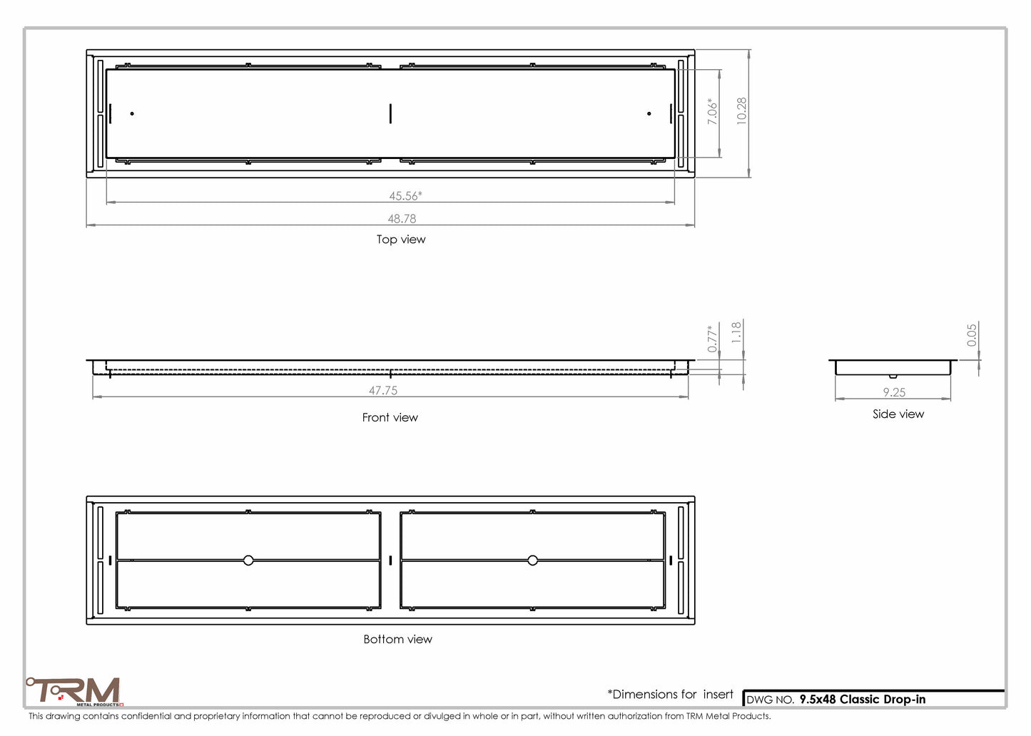 9.5x48 - Classic Drop-in Air Vent, Flush Floor-Matching, All Metal, Floor Vent Cover - TRM Metal  48x9.5
