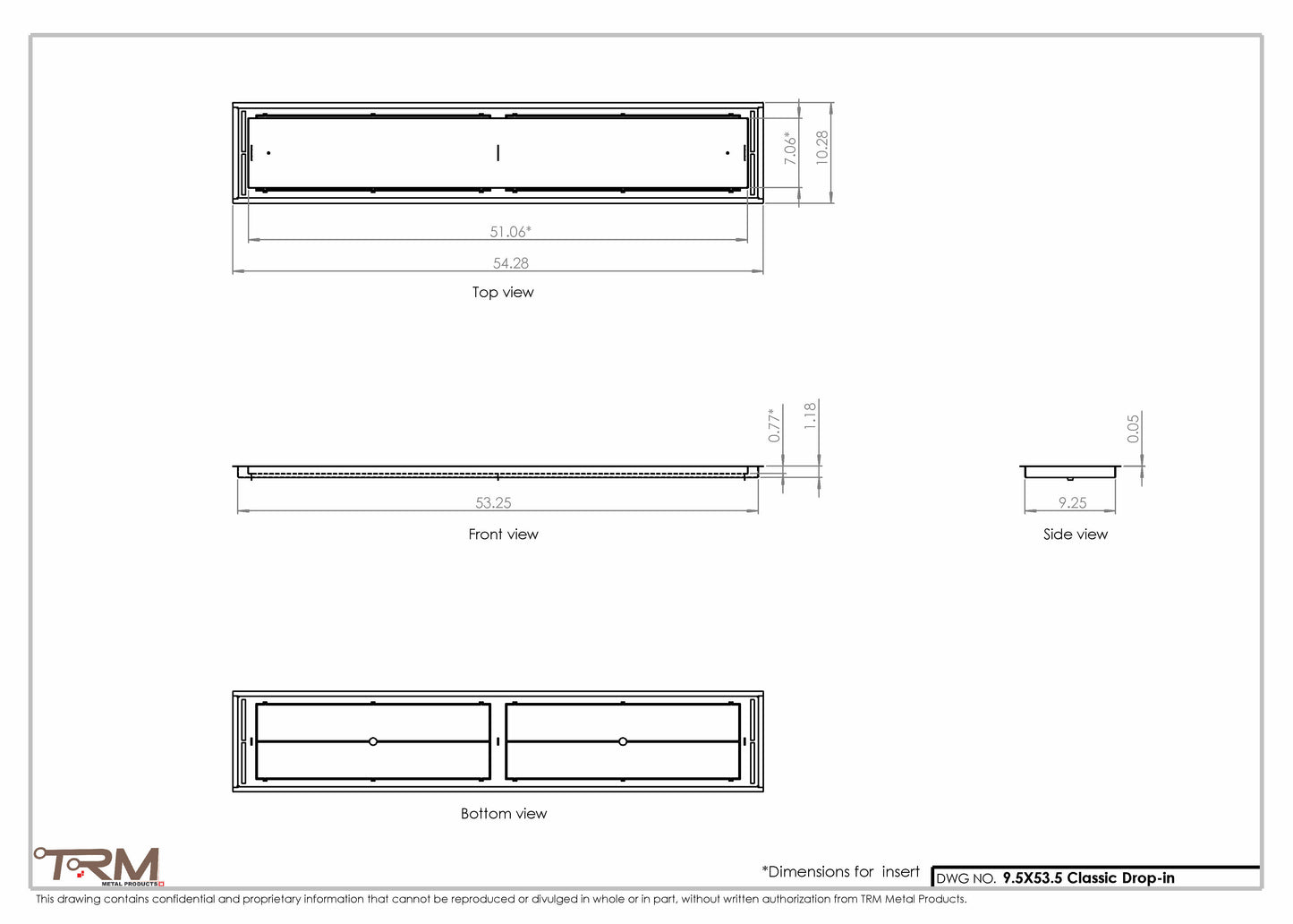 9.5x53.5 - Classic Drop-in Air Vent, Flush Floor-Matching, All Metal, Floor Vent Cover - TRM Metal  53.5x9.5