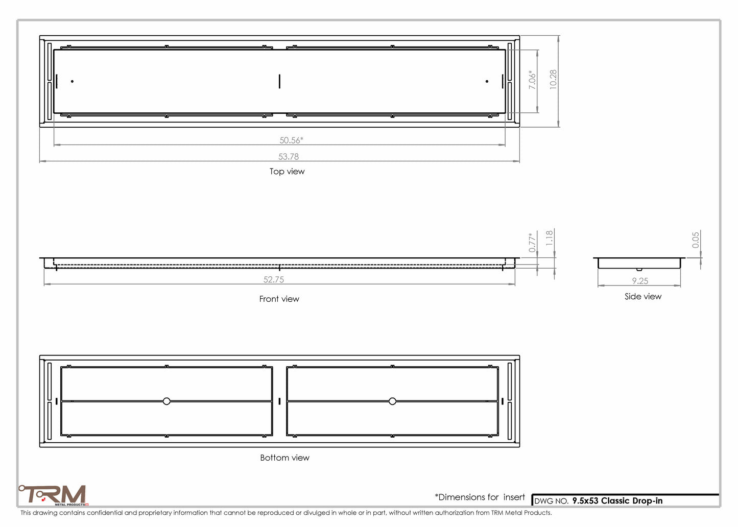 9.5x53 - Classic Drop-in Air Vent, Flush Floor-Matching, All Metal, Floor Vent Cover - TRM Metal  53x9.5