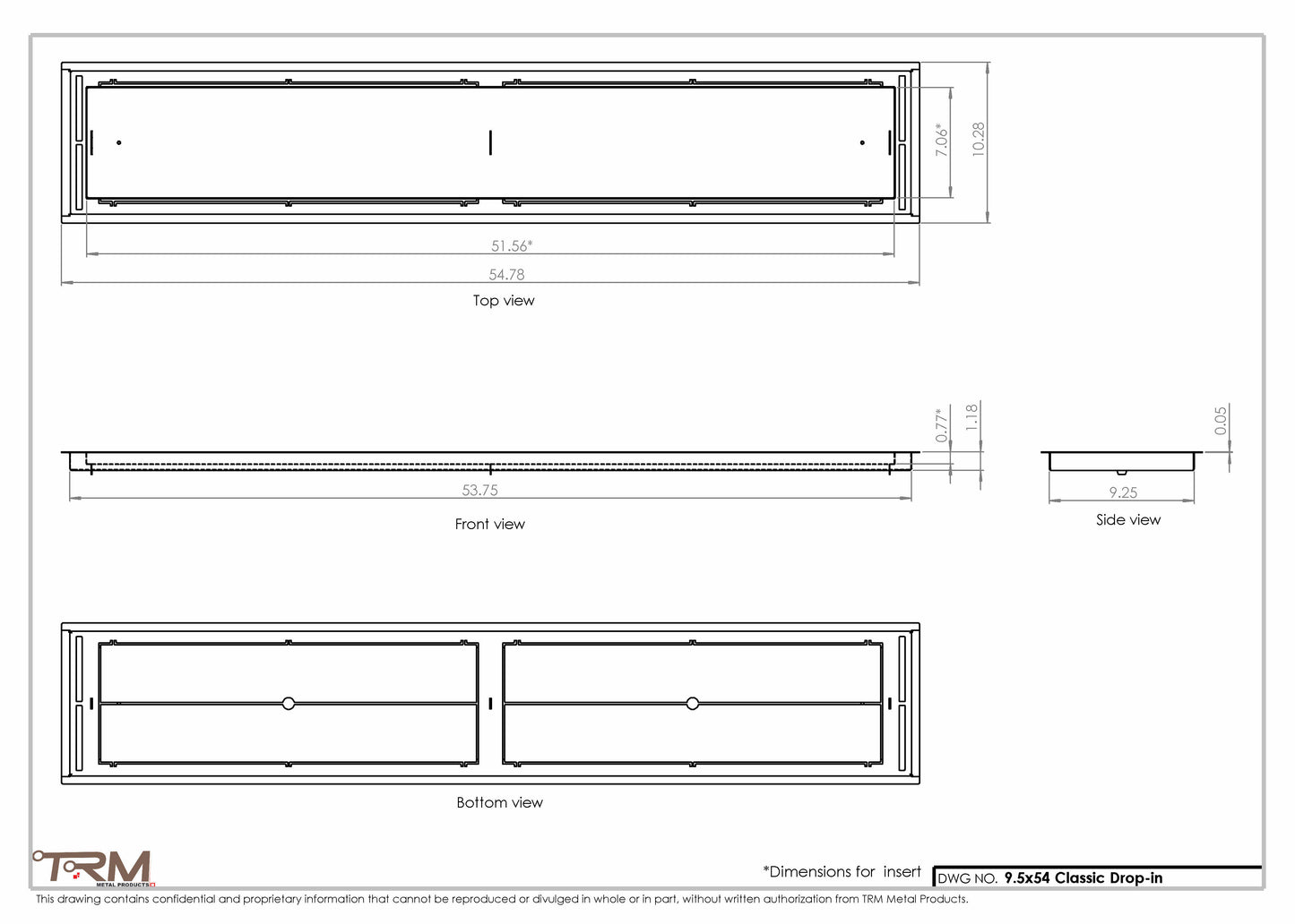 9.5x54 - Classic Drop-in Air Vent, Flush Floor-Matching, All Metal, Floor Vent Cover - TRM Metal  54x9.5