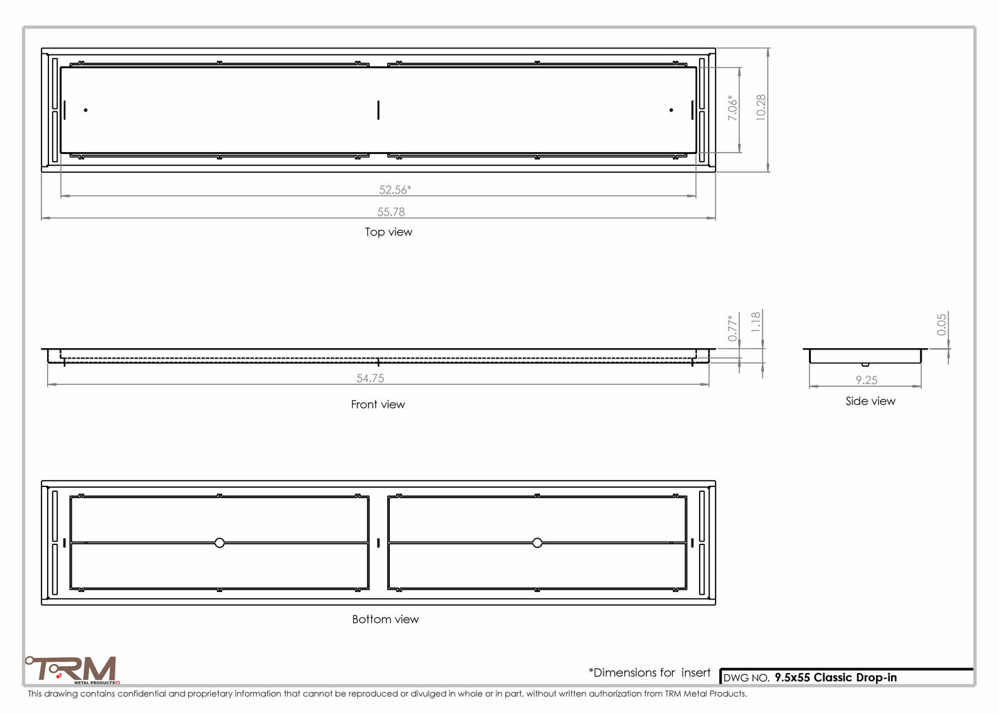 9.5x55 - Classic Drop-in Air Vent, Flush Floor-Matching, All Metal, Floor Vent Cover - TRM Metal  55x9.5