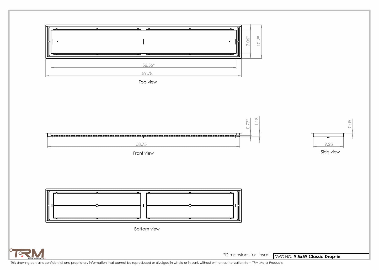9.5x59 - Classic Drop-in Air Vent, Flush Floor-Matching, All Metal, Floor Vent Cover - TRM Metal  59x9.5