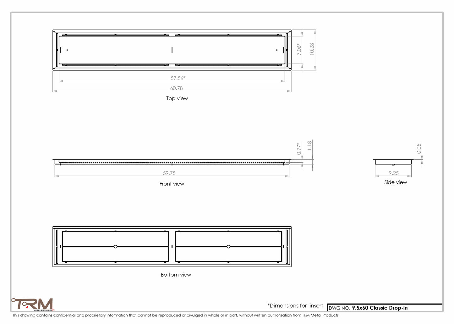 9.5x60 - Classic Drop-in Air Vent, Flush Floor-Matching, All Metal, Floor Vent Cover - TRM Metal  60x9.5