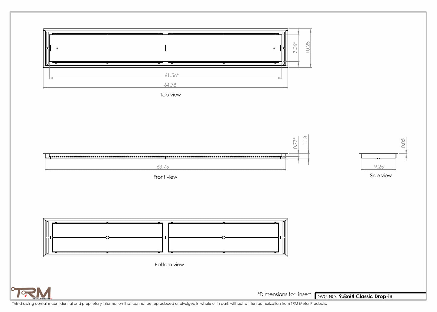 9.5x64 - Classic Drop-in Air Vent, Flush Floor-Matching, All Metal, Floor Vent Cover - TRM Metal  64x9.5