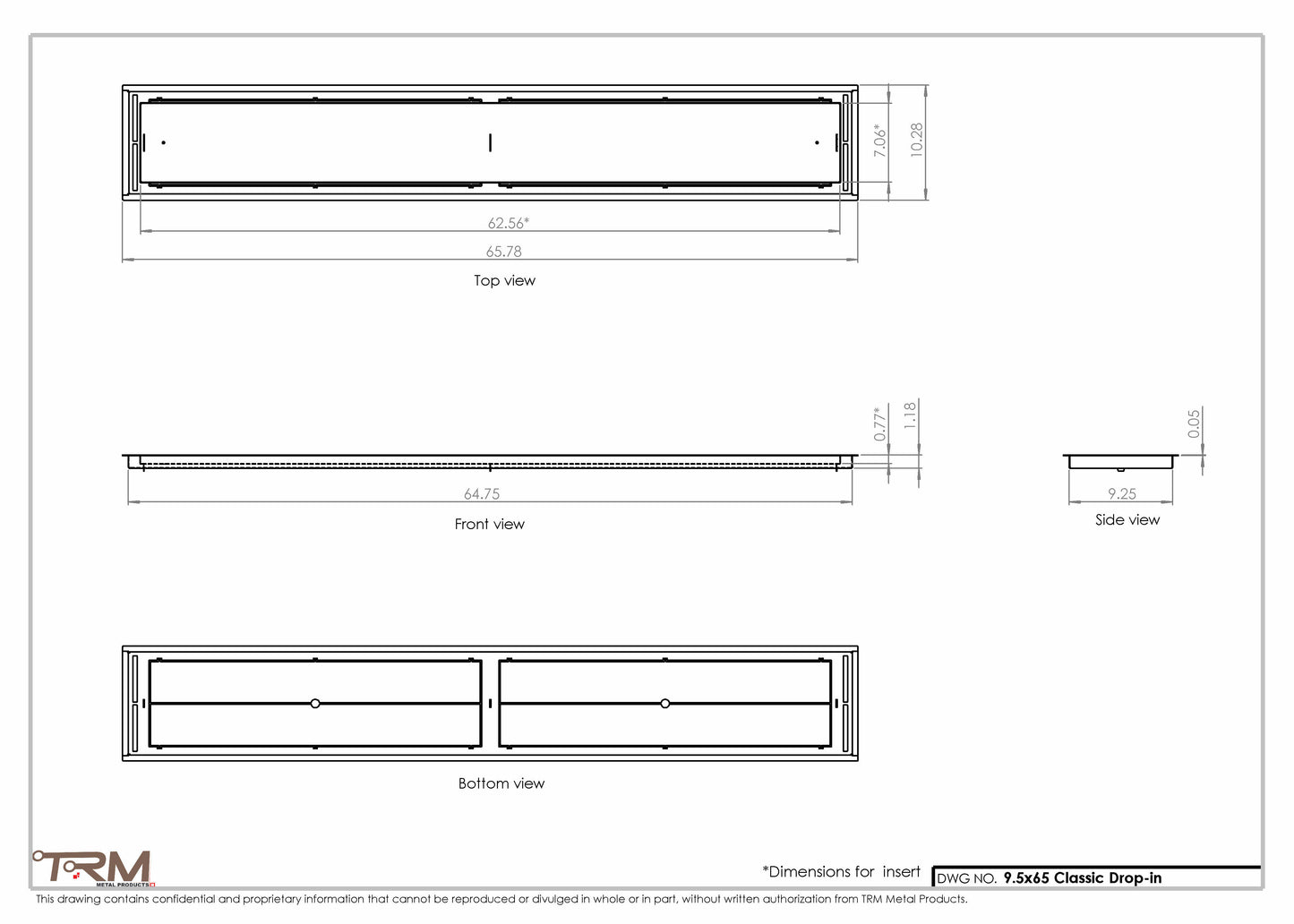 9.5x65 - Classic Drop-in Air Vent, Flush Floor-Matching, All Metal, Floor Vent Cover - TRM Metal  65x9.5