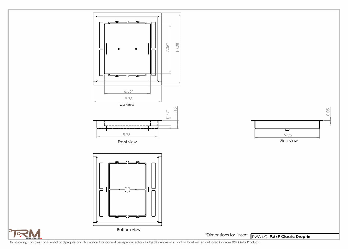 9.5x9 - Classic Drop-in Air Vent, Flush Floor-Matching, All Metal, Floor Vent Cover - TRM Metal  9x9.5