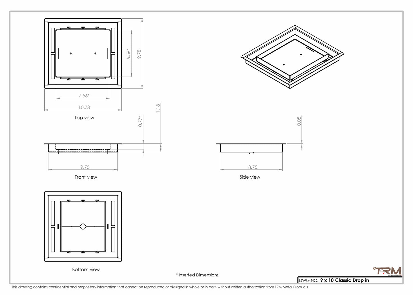 9x10 Classic Drop-in Air Vent, Flush Floor-Matching, All Metal, Floor Vent Cover (10x9)