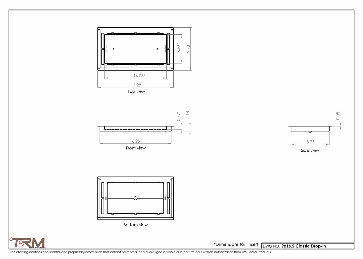 9x16.5 - Classic Drop-in Air Vent, Flush Floor-Matching, All Metal, Floor Vent Cover - TRM Metal  16.5x9