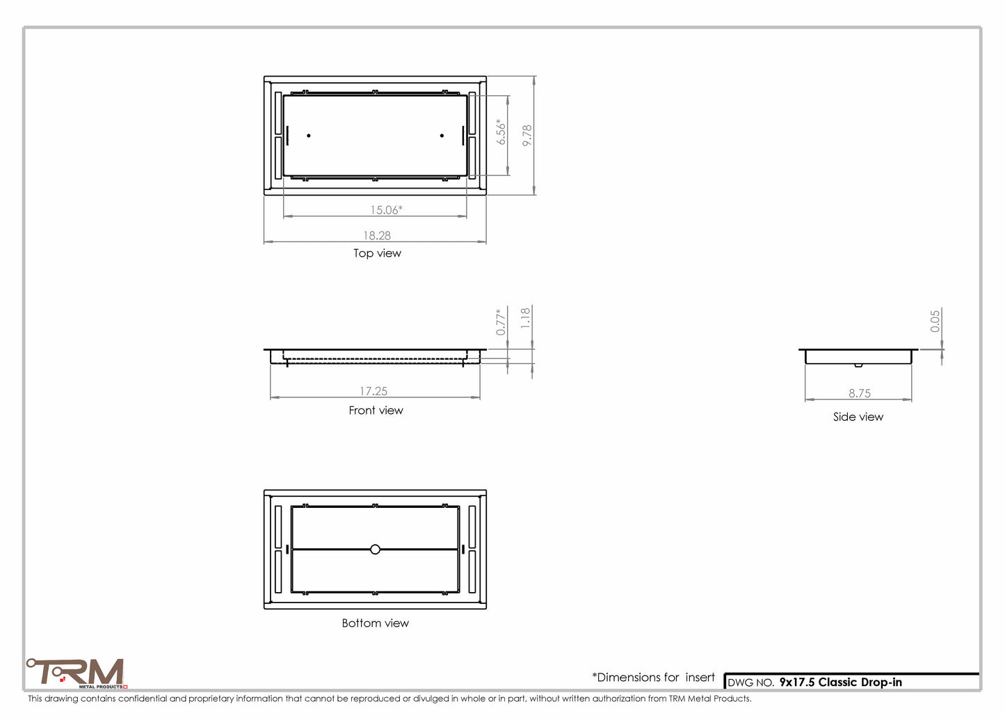 9x17.5 - Classic Drop-in Air Vent, Flush Floor-Matching, All Metal, Floor Vent Cover - TRM Metal  17.5x9