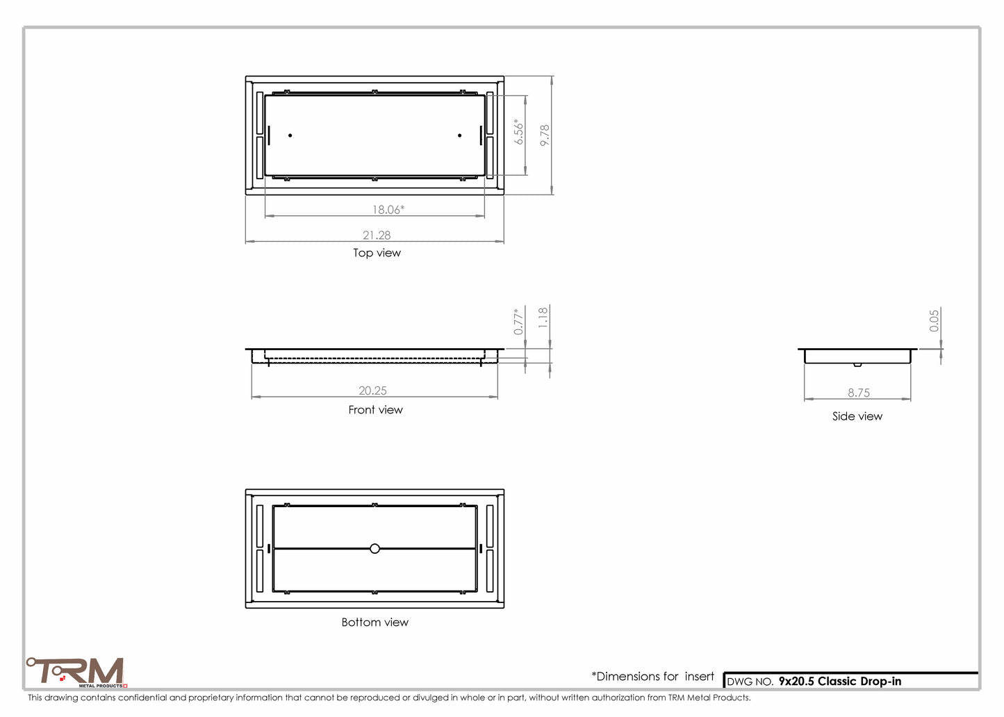 9x20.5 - Classic Drop-in Air Vent, Flush Floor-Matching, All Metal, Floor Vent Cover - TRM Metal  20.5x9