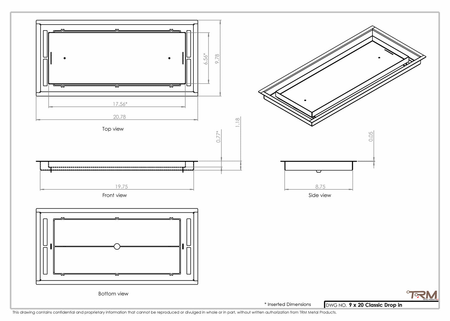 9x20 Classic Drop-in Air Vent, Flush Floor-Matching, All Metal, Floor Vent Cover (20x9)
