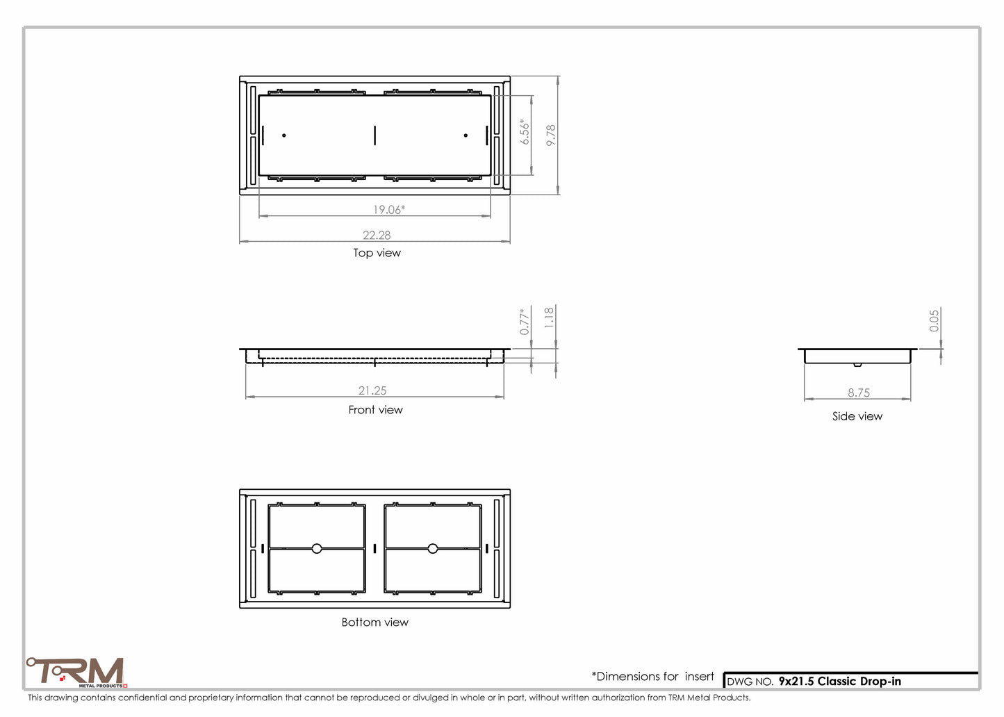 9x21.5 - Classic Drop-in Air Vent, Flush Floor-Matching, All Metal, Floor Vent Cover - TRM Metal  21.5x9