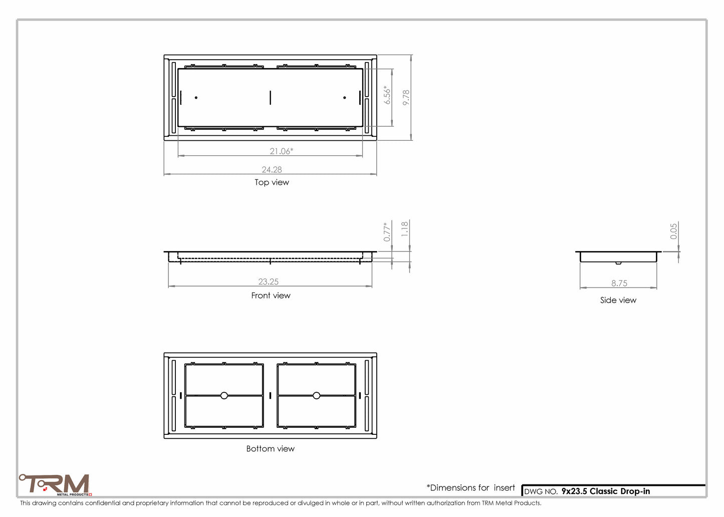 9x23.5 - Classic Drop-in Air Vent, Flush Floor-Matching, All Metal, Floor Vent Cover - TRM Metal  23.5x9