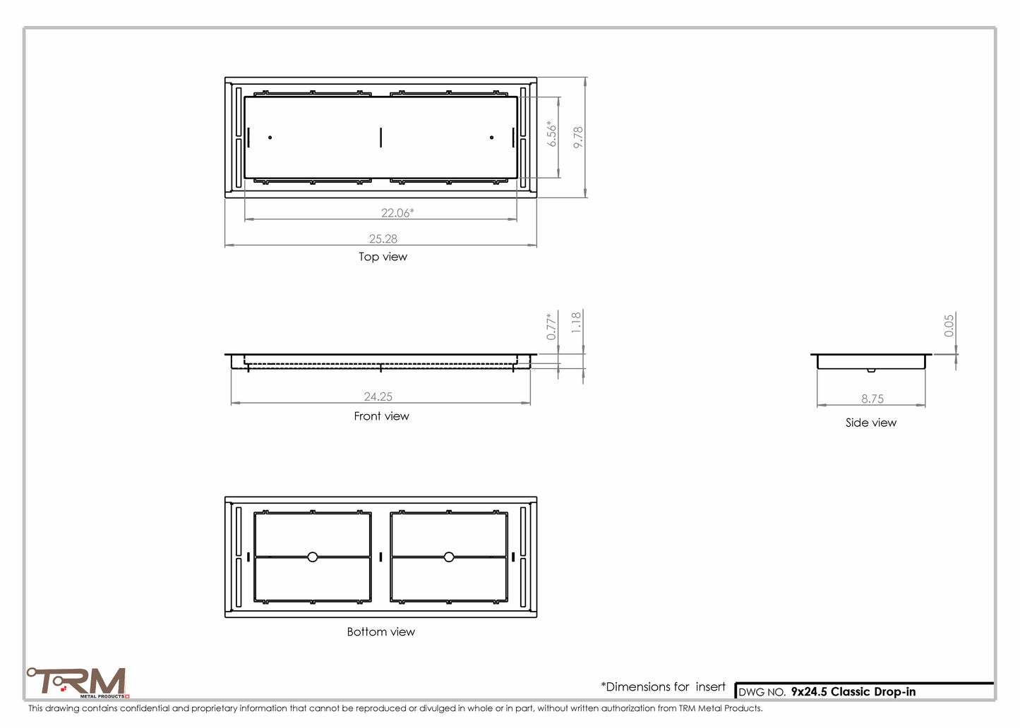 9x24.5 - Classic Drop-in Air Vent, Flush Floor-Matching, All Metal, Floor Vent Cover - TRM Metal  24.5x9
