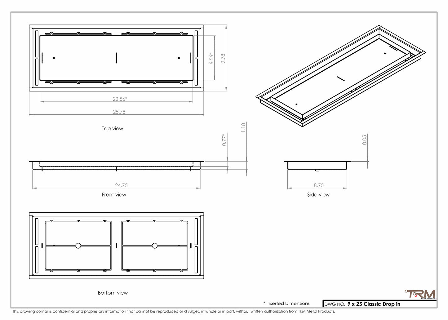9x25 Classic Drop-in Air Vent, Flush Floor-Matching, All Metal, Floor Vent Cover (25x9)