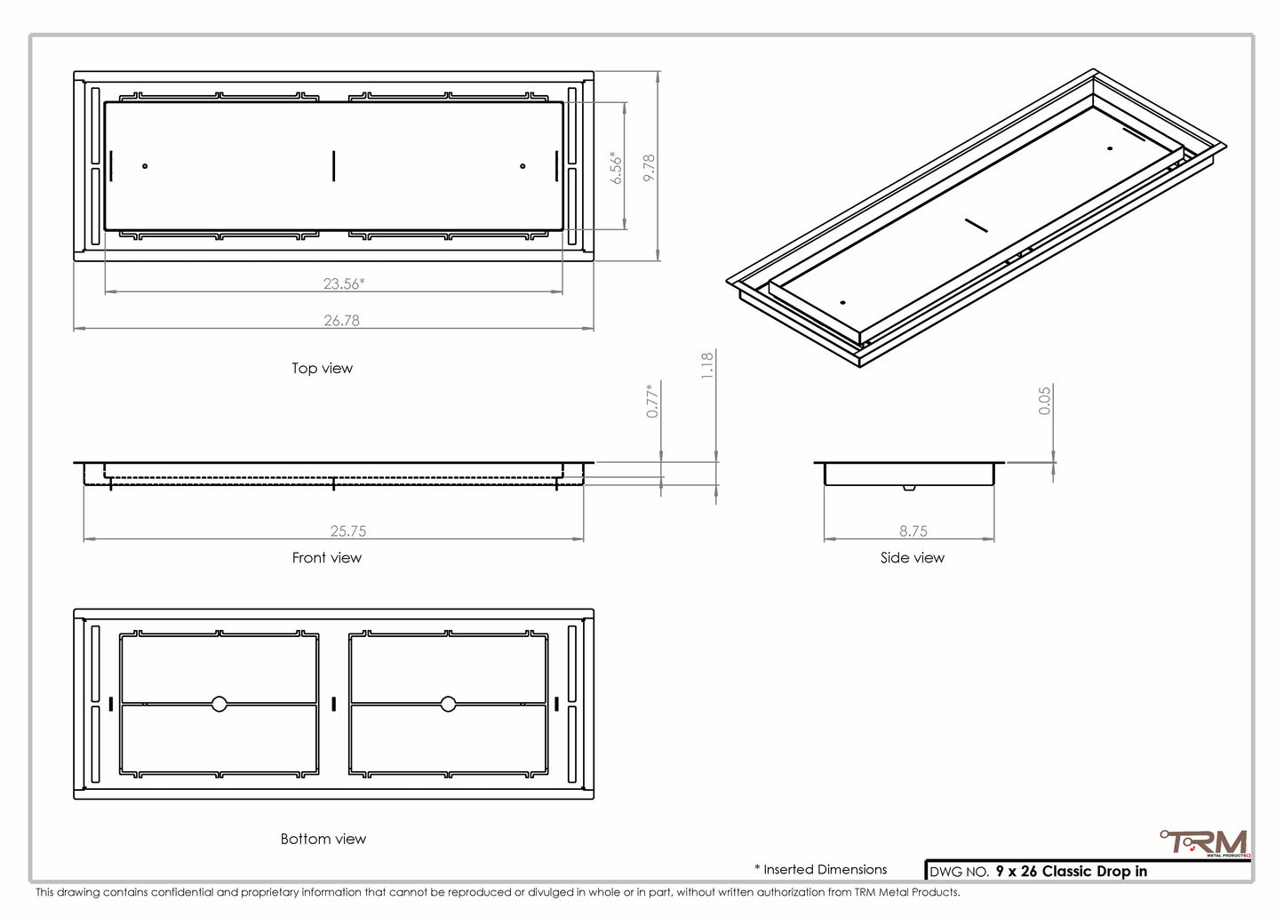 9x26 Classic Drop-in Air Vent, Flush Floor-Matching, All Metal, Floor Vent Cover (26x9)