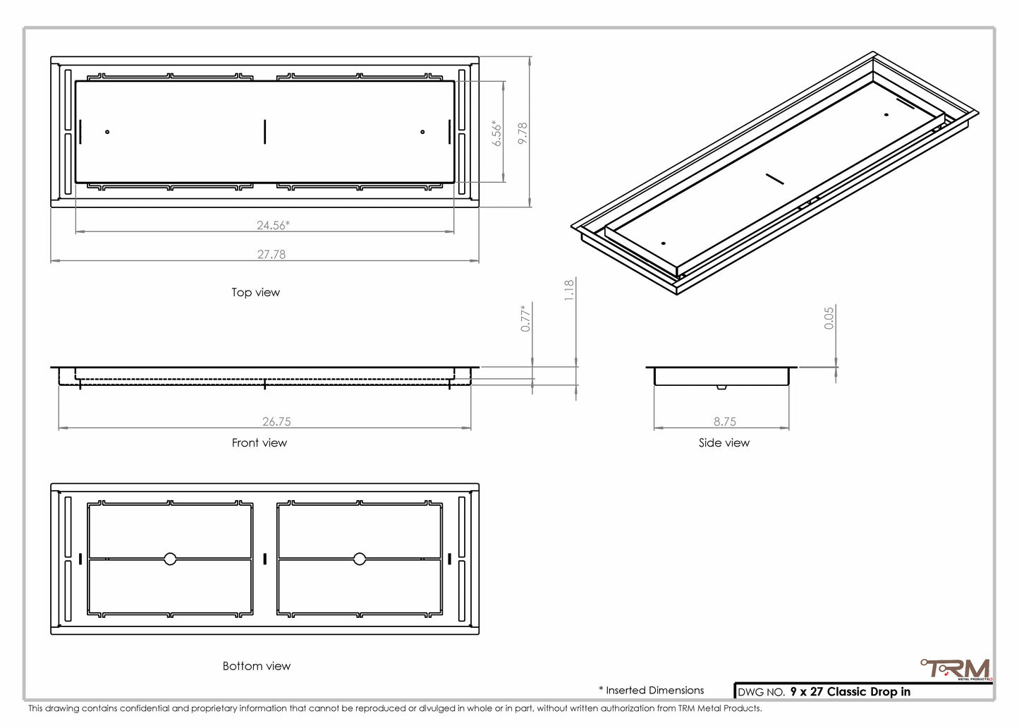 9x27 Classic Drop-in Air Vent, Flush Floor-Matching, All Metal, Floor Vent Cover (27x9)