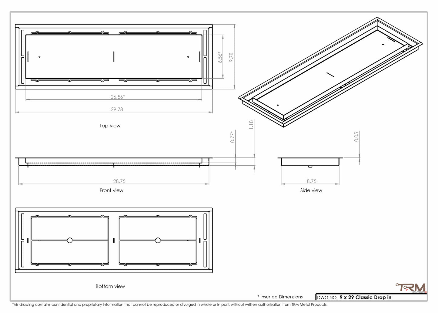 9x29 Classic Drop-in Air Vent, Flush Floor-Matching, All Metal, Floor Vent Cover (29x9)
