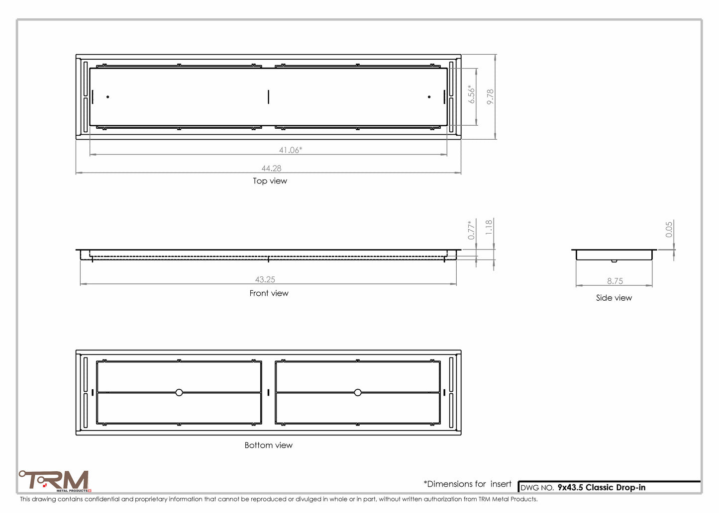 9x43.5 - Classic Drop-in Air Vent, Flush Floor-Matching, All Metal, Floor Vent Cover - TRM Metal  43.5x9