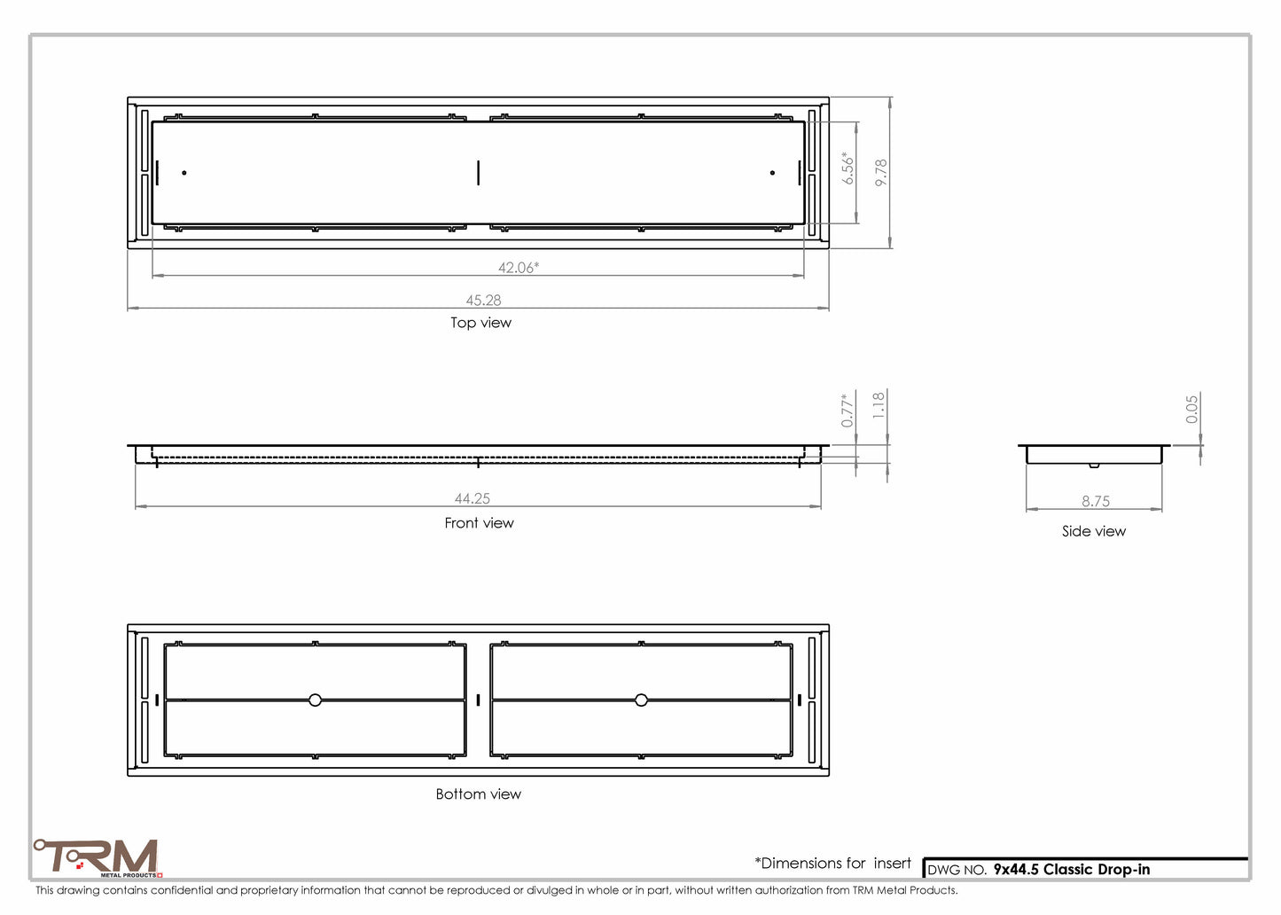 9x44.5 - Classic Drop-in Air Vent, Flush Floor-Matching, All Metal, Floor Vent Cover - TRM Metal  44.5x9