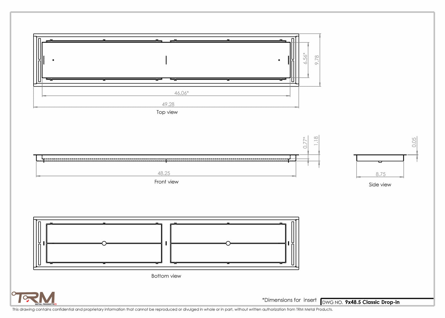 9x48.5 - Classic Drop-in Air Vent, Flush Floor-Matching, All Metal, Floor Vent Cover - TRM Metal  48.5x9