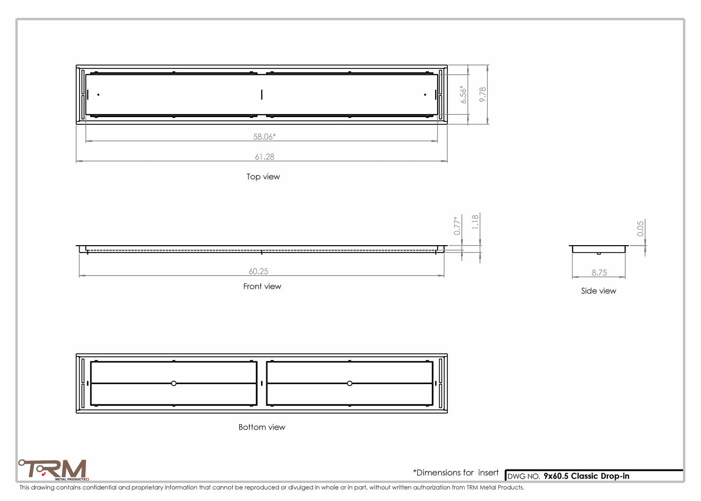 9x60.5 - Classic Drop-in Air Vent, Flush Floor-Matching, All Metal, Floor Vent Cover - TRM Metal  60.5x9