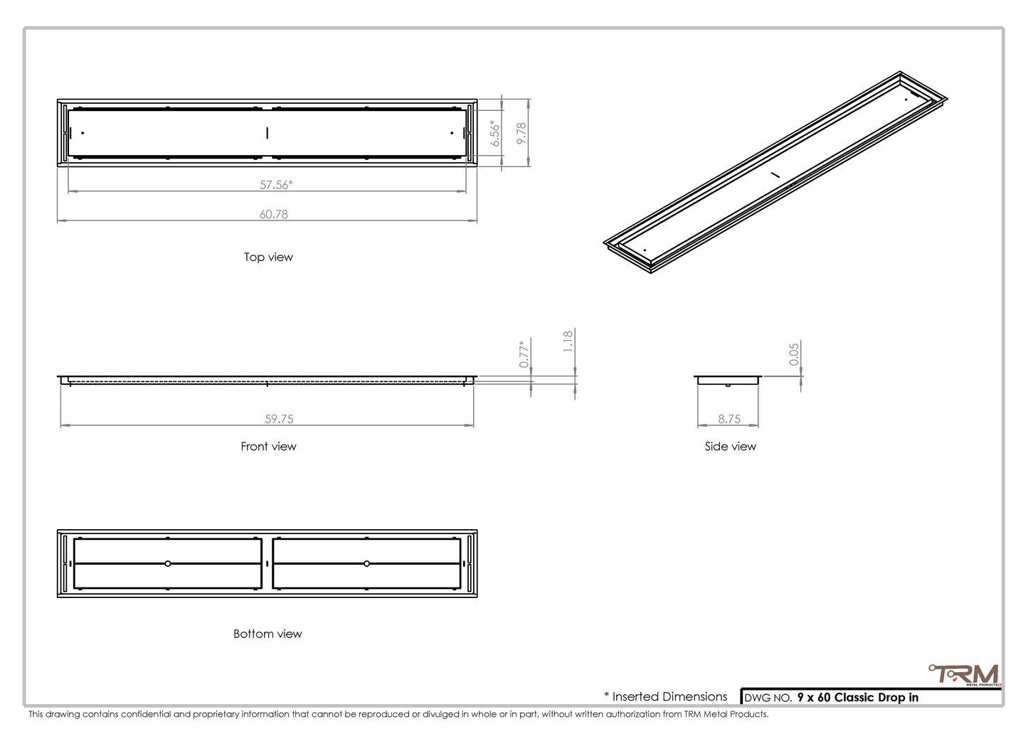 9x60 Classic Drop-in Air Vent, Flush Floor-Matching, All Metal, Floor Vent Cover (60x9)