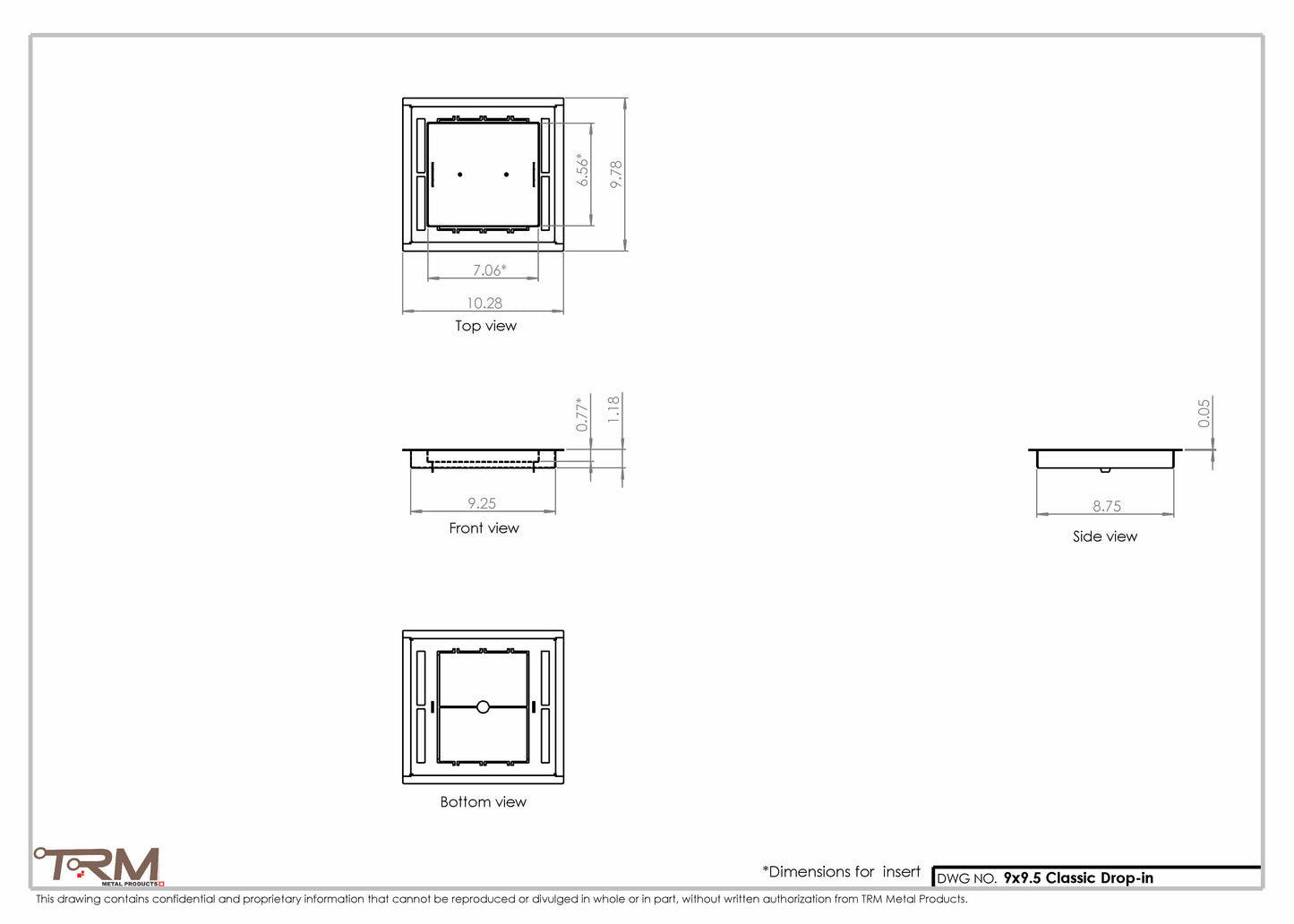 9x9.5 - Classic Drop-in Air Vent, Flush Floor-Matching, All Metal, Floor Vent Cover - TRM Metal  9.5x9