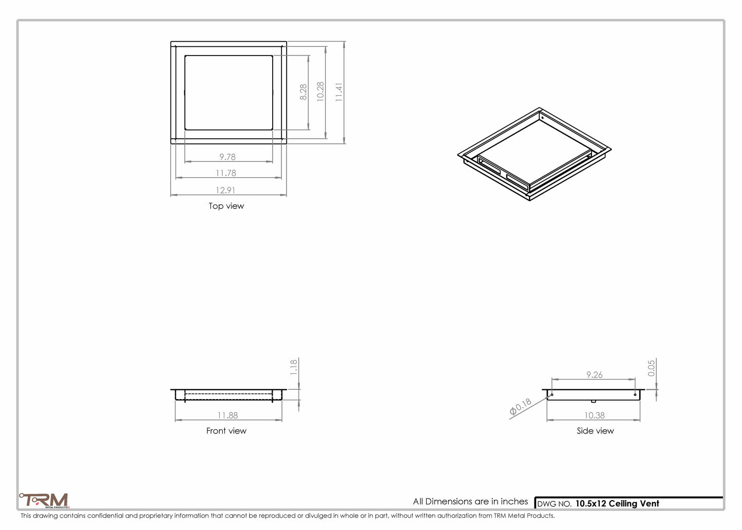 10.5x12 - Modern-Ceiling-Vent Cover-TRM Metal -  12x10.5