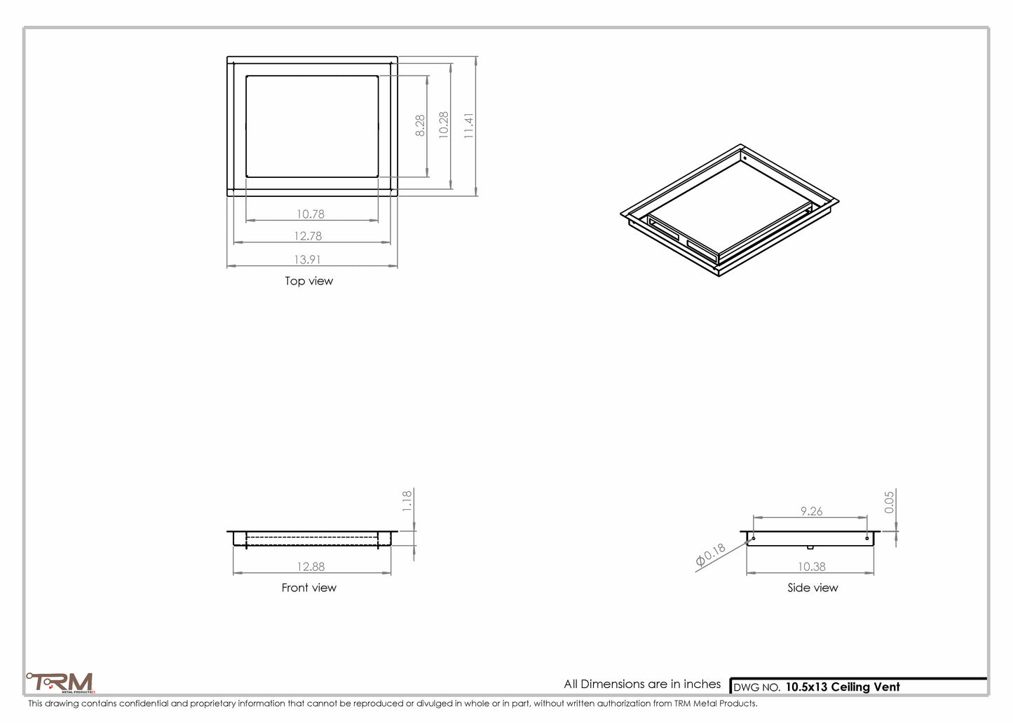 10.5x13 - Modern-Ceiling-Vent Cover-TRM Metal -  13x10.5