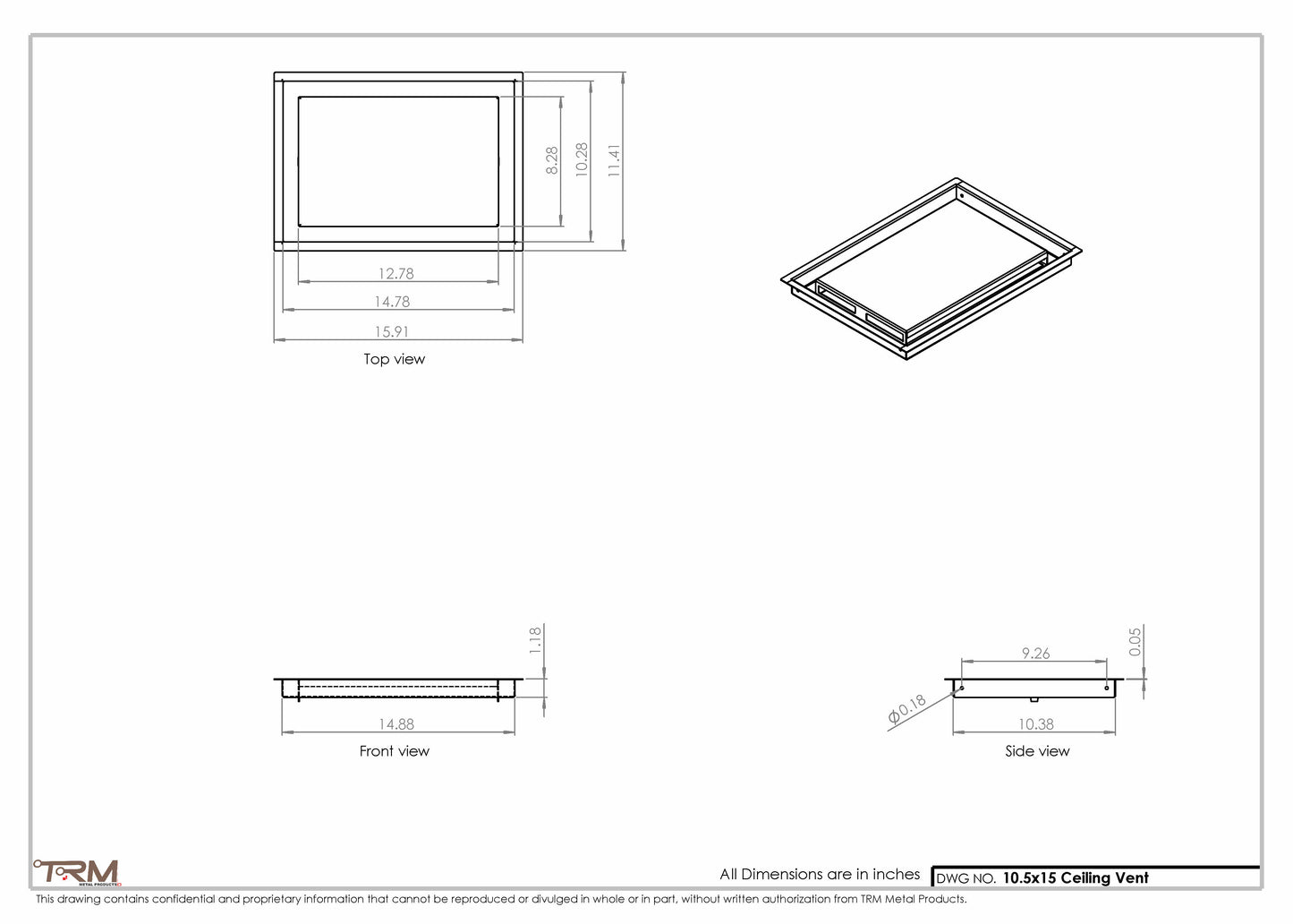 10.5x15 - Modern-Ceiling-Vent Cover-TRM Metal -  15x10.5