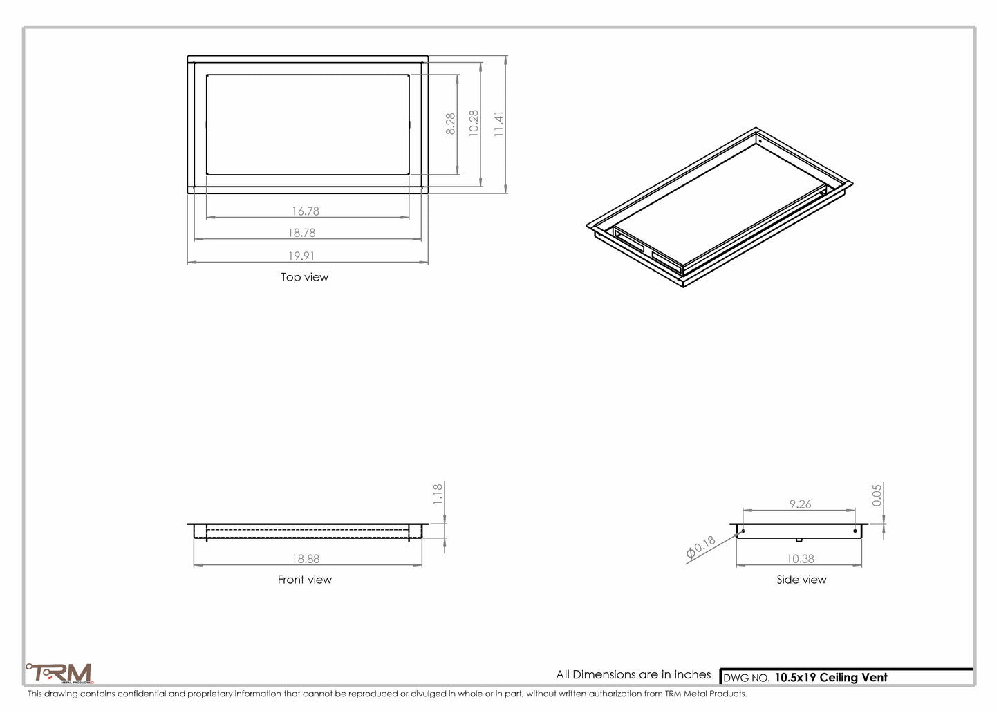 10.5x19 - Modern-Ceiling-Vent Cover-TRM Metal -  19x10.5