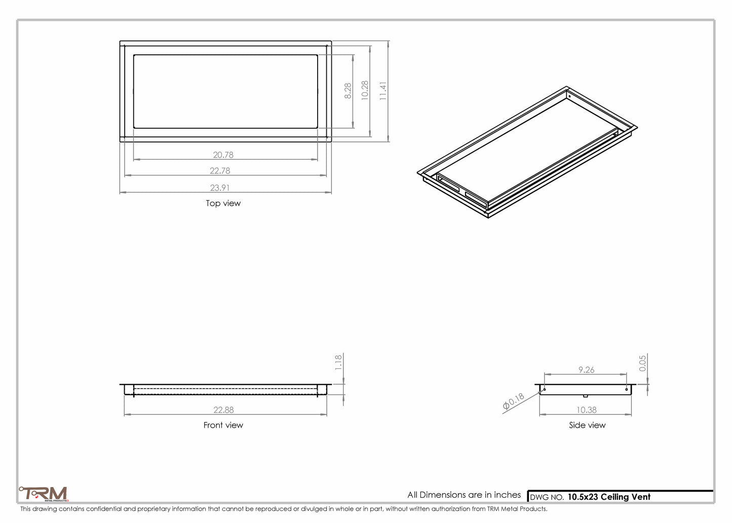 10.5x23 - Modern-Ceiling-Vent Cover-TRM Metal -  23x10.5