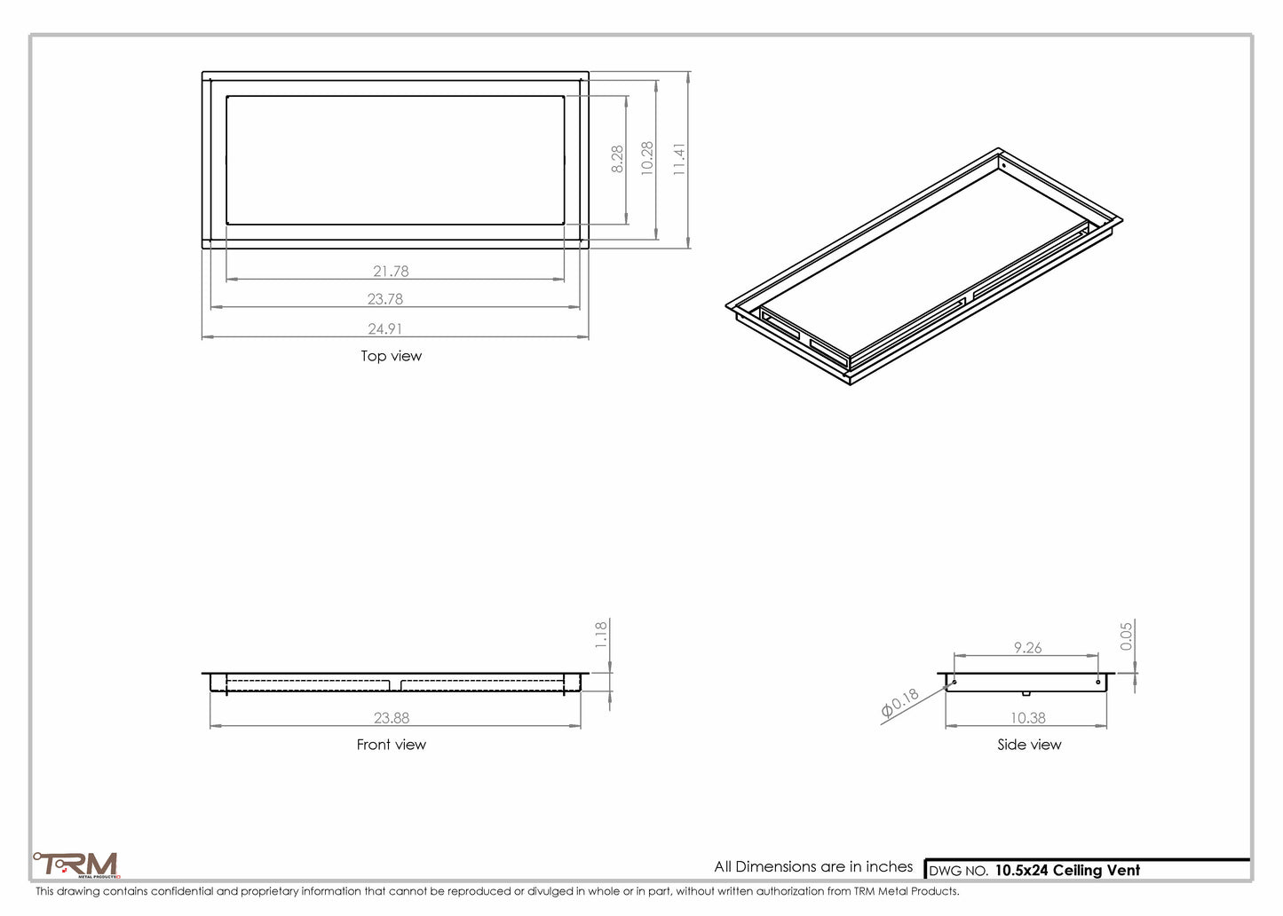 10.5x24 - Modern-Ceiling-Vent Cover-TRM Metal -  24x10.5